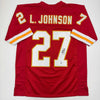Autographed/Signed Larry Johnson Kansas City Red Football Jersey Beckett BAS COA by Hall of Fame Sports Memorabilia