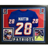Framed Autographed/Signed Curtis Martin 35x43 New England Blue Football Jersey JSA COA