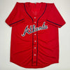 Autographed/Signed Ozzie Albies Atlanta Red Baseball Jersey JSA COA