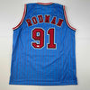 Autographed/Signed Dennis Rodman Chicago Blue Pinstripe Basketball Jersey JSA COA