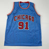 Autographed/Signed Dennis Rodman Chicago Blue Pinstripe Basketball Jersey JSA COA
