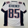 Autographed/Signed Chad Ochocinco (Johnson) New England White Football Jersey JSA COA