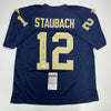 Autographed/Signed Roger Staubach Navy Midshipmen Blue College Football Jersey JSA COA
