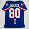 Autographed/Signed Jeremy Shockey New York Blue Football Jersey JSA COA #2