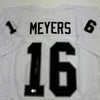 Autographed/Signed Jakobi Meyers Las Vegas Oakland White Football Jersey Beckett BAS COA