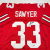 Autographed/Signed Jack Sawyer Ohio State Red College Football Jersey Beckett BAS COA by Hall of Fame Sports Memorabilia