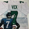 Autographed/Signed Michael Mike Vick Philadelphia White Artwork Photo Football Jersey JSA COA