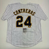 Autographed/Signed William Contreras Milwaukee Pinstripe Baseball Jersey JSA COA
