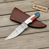 Damascus Camping Knife Fixed Blade USA Flag Resin Handle Outdoor Utility Knife with Sheath by JW SteelCrafts