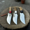 Handmade Recurve Hunting Knife Set of 3-Piece Damascus Blades with Resin & Wood Handles by JW SteelCrafts