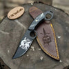 Handmade Compact Utility Ring Knife 8-Inch Skull-Etched Blade with Black Resin Handle by JW SteelCrafts