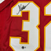 Framed Autographed/Signed Marcus Allen 35x39 Kansas City Red Football Jersey Beckett BAS COA