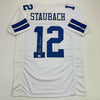 Autographed/Signed Roger Staubach Dallas White Football Jersey Beckett BAS COA by Hall of Fame Sports Memorabilia
