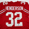 Autographed/Signed TreVeyon Henderson Ohio State Red College Football Jersey Beckett BAS COA