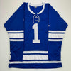 Autographed/Signed Johnny Bower Toronto Blue Hockey Jersey JSA COA