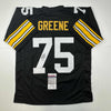Autographed/Signed Mean Joe Greene HOF 87 Pittsburgh Black Football Jersey JSA COA