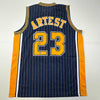 Autographed/Signed Ron Artest Metta World Peace Indiana Blue Pinstripe #23 Basketball Jersey Beckett BAS COA