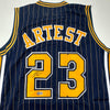 Autographed/Signed Ron Artest Metta World Peace Indiana Blue Pinstripe #23 Basketball Jersey Beckett BAS COA