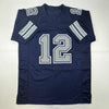 Autographed/Signed Roger Staubach Dallas Blue Football Jersey Beckett BAS COA