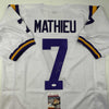 Autographed/Signed Tyrann Mathieu LSU White College Football Jersey JSA COA