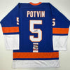 Autographed/Signed Denis Potvin New York Blue Hockey Jersey JSA COA