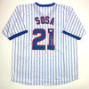 Autographed/Signed Sammy Sosa Chicago Pinstripe Baseball Jersey Beckett BAS COA by Hall of Fame Sports Memorabilia