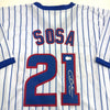 Autographed/Signed Sammy Sosa Chicago Pinstripe Baseball Jersey Beckett BAS COA by Hall of Fame Sports Memorabilia