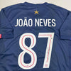 Autographed/Signed Joao Neves PSG Paris Saint Germain Blue Soccer Futbol Jersey Beckett BAS COA by Hall of Fame Sports Memorabilia