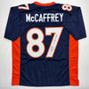 Autographed/Signed Ed McCaffrey 2x SB Champs Denver Blue Football Jersey Beckett BAS COA by Hall of Fame Sports Memorabilia