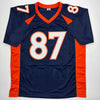 Autographed/Signed Ed McCaffrey 2x SB Champs Denver Blue Football Jersey Beckett BAS COA by Hall of Fame Sports Memorabilia