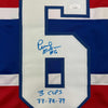 Autographed/Signed Pierre Mondou "3 Cups 77-78-79" Montreal Red Hockey Jersey JSA COA