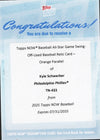 2025 Topps Now Kyle Schwarber #433 Orange All-Star Game Swing Off Relic /25 Redemption Philadelphia Phillies Baseball Card