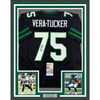 Framed Autographed/Signed Alijah Vera-Tucker 35x39 New York Black Football Jersey JSA COA