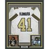 Framed Autographed/Signed Alvin Kamara 35x39 New Orleans White Color Rush Football Jersey Beckett BAS COA