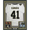 Framed Autographed/Signed Alvin Kamara 35x39 New Orleans White Football Jersey Beckett BAS COA