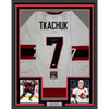 Framed Autographed/Signed Brady Tkachuk 35x39 Ottawa White Hockey Jersey JSA COA by Hall of Fame Sports Memorabilia