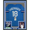 Framed Autographed/Signed Bret Saberhagen 35x39 Kansas City Light Blue Baseball Jersey JSA COA by Hall of Fame Sports Memorabilia