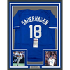 Framed Autographed/Signed Bret Saberhagen 35x39 Kansas City Dark Blue Baseball Jersey JSA COA by Hall of Fame Sports Memorabilia