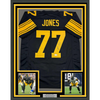 Framed Autographed/Signed Broderick Jones 35x39 Pittsburgh Black Color Rush CR Football Jersey Beckett BAS COA