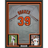 Framed Autographed/Signed Corbin Burnes 35x39 Baltimore Grey Baseball Jersey Beckett BAS COA