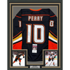 Framed Autographed/Signed Corey Perry 35x39 Anaheim Black Hockey Jersey JSA COA