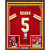 Framed Autographed/Signed Marquise Hollywood Brown 35x39 Kansas City Red Football Jersey JSA COA