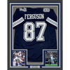 Framed Autographed/Signed Jake Ferguson 35x39 Dallas Blue Football Jersey Beckett BAS COA