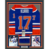 Framed Autographed/Signed Jari Kurri 35x39 Edmonton Blue Hockey Jersey JSA COA