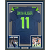 Framed Autographed/Signed Jaxon Smith-Njigba 35x39 Seattle Blue Football Jersey Beckett BAS COA