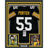 Framed Autographed/Signed Joey Porter Sr. 35x39 Pittsburgh Black Football Jersey JSA COA #2