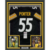 Framed Autographed/Signed Joey Porter Sr. 35x39 Pittsburgh Black Football Jersey JSA COA