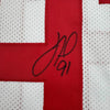 Framed Autographed/Signed Justin Tuck 35x39 New York White Football Jersey JSA COA