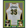 Framed Autographed/Signed Kevin Durant 35x39 Seattle White Basketball Jersey Beckett BAS COA