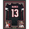 Framed Autographed/Signed Kurt Warner 35x39 Arizona Black Football Jersey Beckett BAS COA